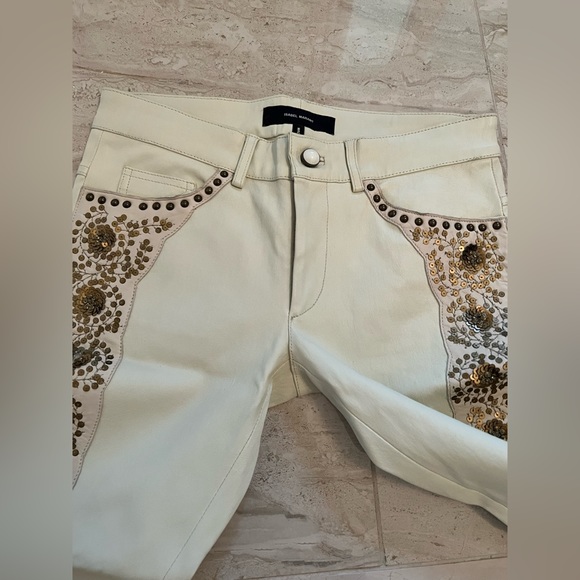 Isabel Marant Cream Leather Pant with Gold Sequin - Picture 12 of 12